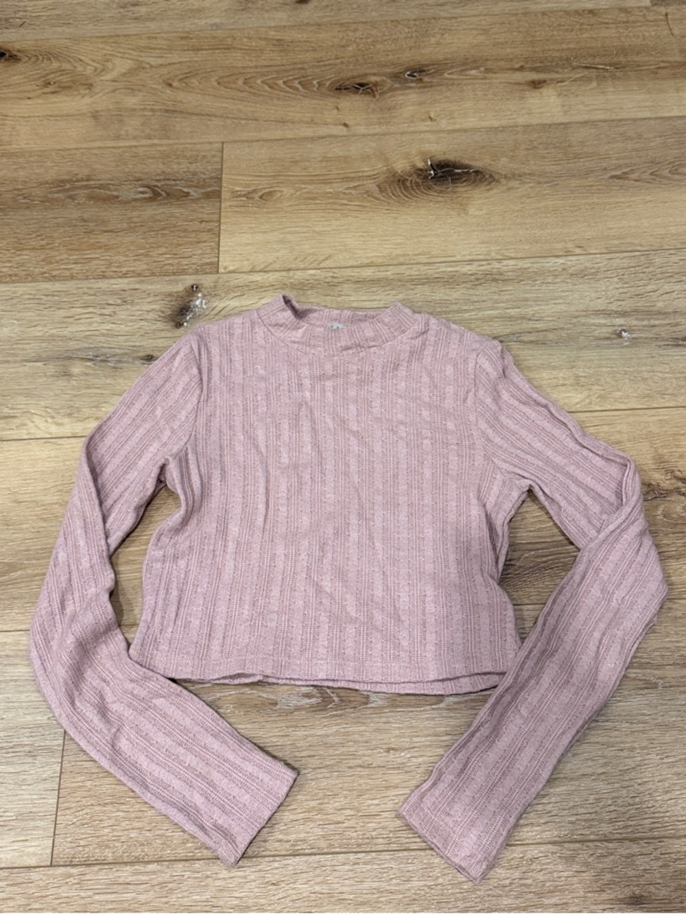 Dress Forum Mauve Pink Ribbed Cropped Long-Sleeve Top